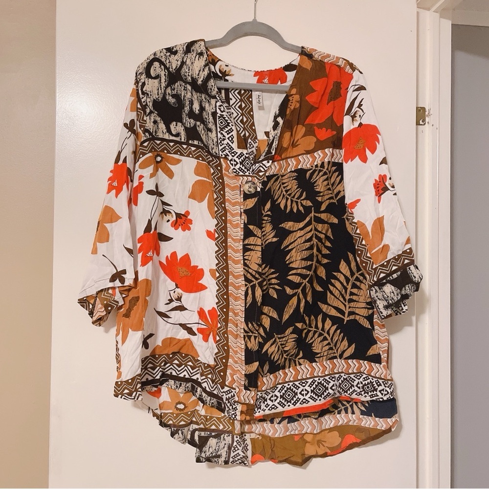 Mirror Image Floral Patchwork Women's Blouse Size 2XL